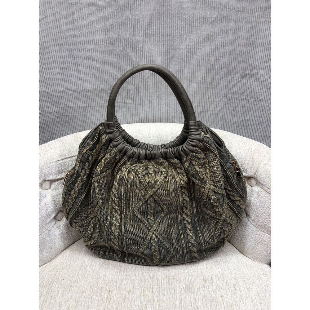 Mode Luxe Purse Stone Wash Cable Knit Sweater Gray Slouch Boho